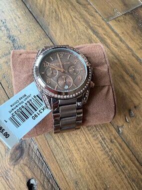 Michael Kors MK3190 Bronze Crystal Chronograph Watch Box Tag $195